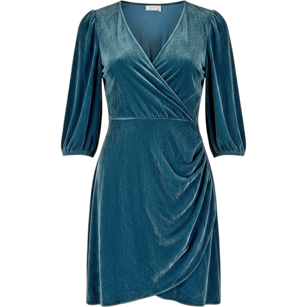 Aritzia Wilfred Lyric Women's Dress Sz 0 Green Velvet Silk Blend Mini Faux Wrap